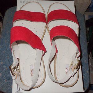 New in Box GEOX Italian Red, White, Suede Leather Sandals. EUR 39